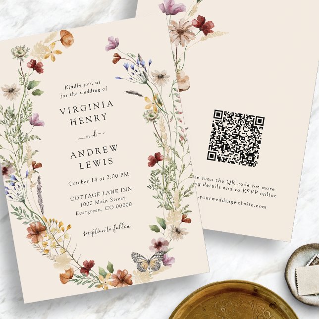 Invitation Mariage Floral Boho Code QR (Floral Boho QR Code Wedding Invitation
)
