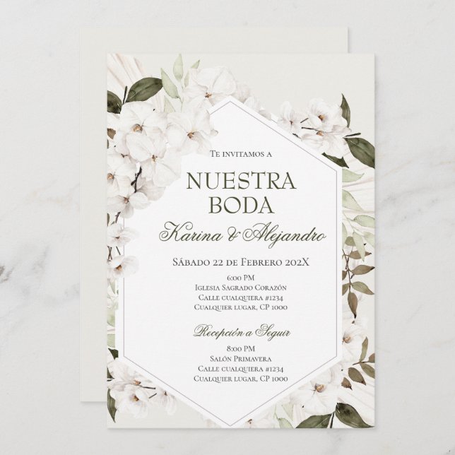 Invitation Mariage Floral Boho espagnol (Devant / Derrière)