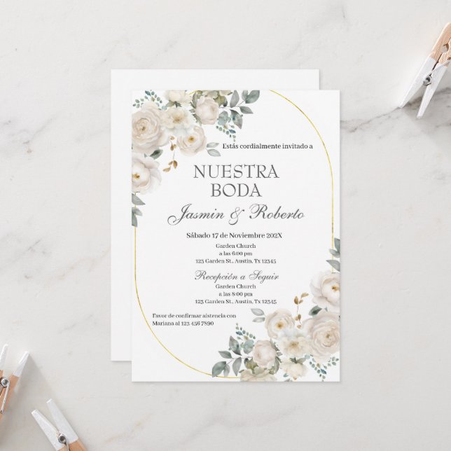 Invitation Mariage Floral Boho espagnol (Devant/Arrière en situation)