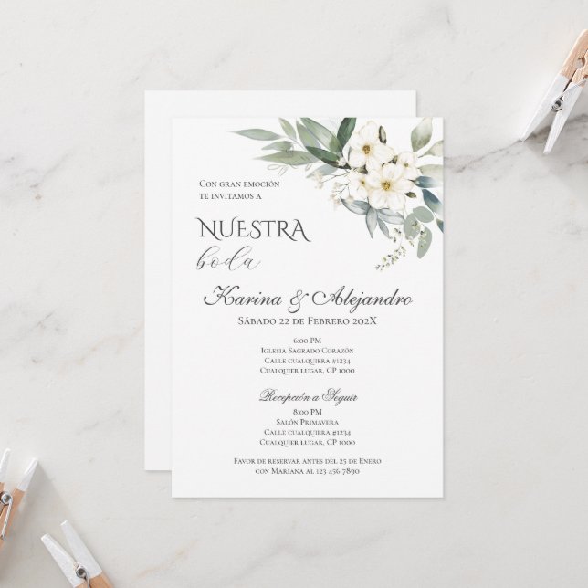 Invitation Mariage Floral Boho espagnol (Devant/Arrière en situation)