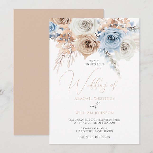 Invitation Mariage Floral Boho étonnant (Devant / Derrière)