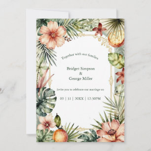 Invitation Mariage floral boho palmiers Hawaï tropical