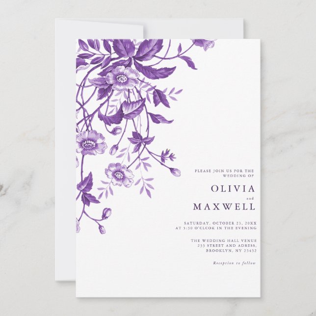 Invitation Mariage Floral Boho Purple Simple Et Élégant (Devant)