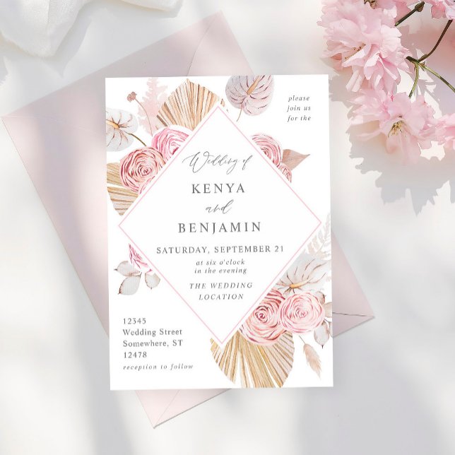 Invitation Mariage floral Boho rose (Créateur téléchargé)