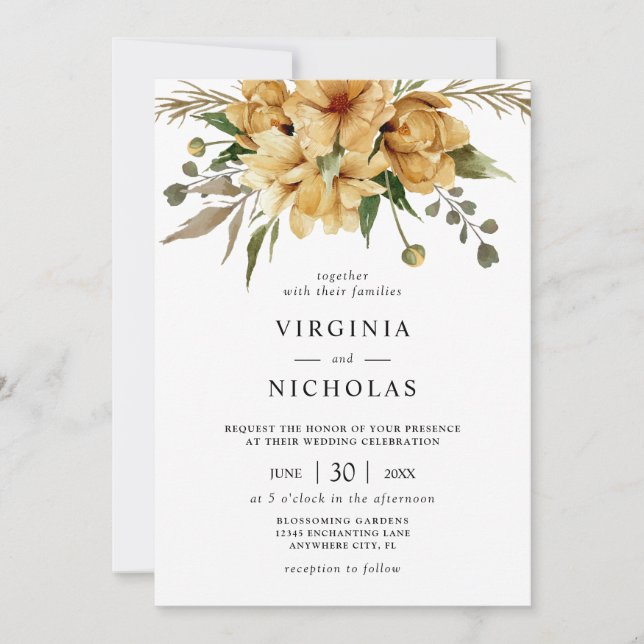 Invitation Mariage Floral Boho Rustique moderne (Devant)