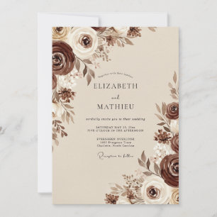 Invitation Mariage Floral Bois Brun