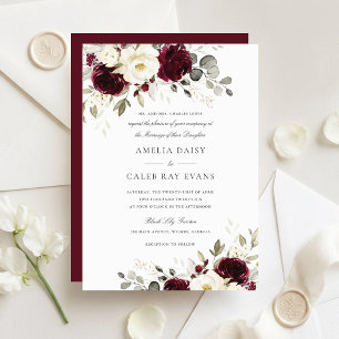 Invitation Mariage Floral Bordeaux Blanc Beige Verdure