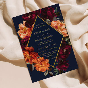 Invitation Mariage Floral Bordeaux Brûlé Orange Marine Maussa