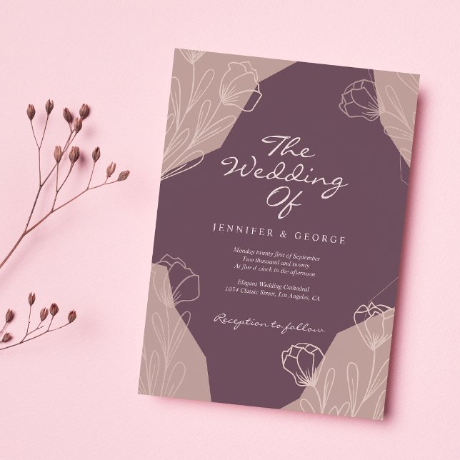 Invitation Mariage floral bordeaux et crème géométrique magni (Geometric burgundy cream beautiful floral wedding)