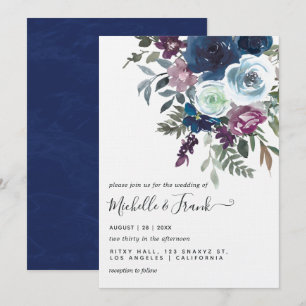 Invitation Mariage floral bordeaux et marine