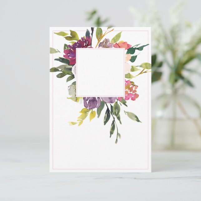 Invitation Mariage floral bordeaux et violet budget blanc (Debout devant)