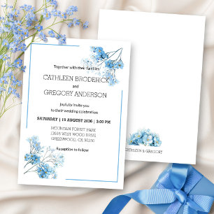 Invitation Mariage Floral Botanique à l'Aquarelle Bleu Clair