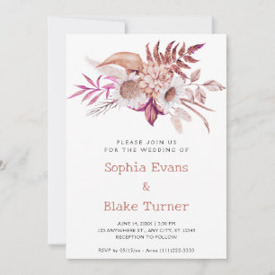 Invitation Mariage floral botanique blanc de style campagnard