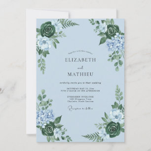 Invitation Mariage Floral Botanique Bleu Glacé