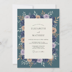 Invitation Mariage Floral Botanique Bleu Marine