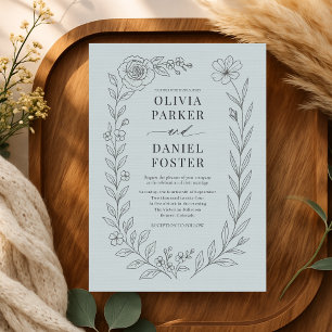 Invitation Mariage Floral Botanique Bleu Poussiéreux