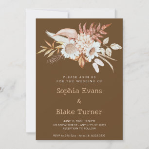 Invitation Mariage Floral Botanique Campagnard Rustique Brun