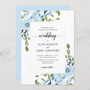 Invitation Mariage floral botanique de la Marine Bleue modern