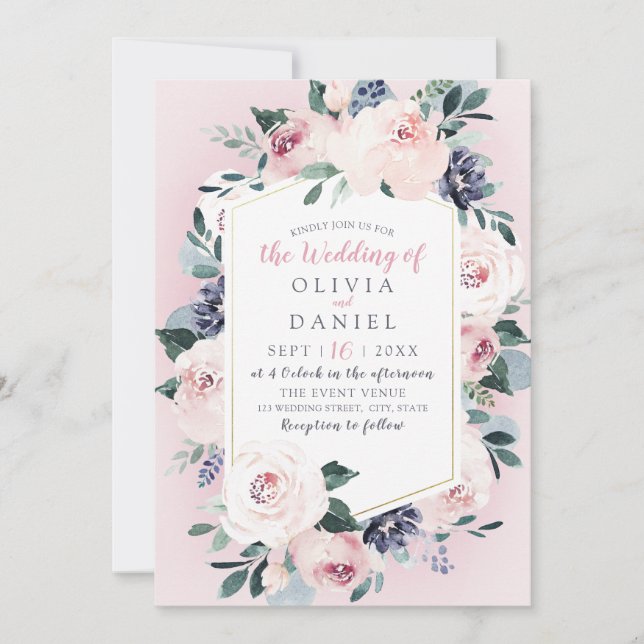Invitation Mariage floral botanique en fleurs (Devant)