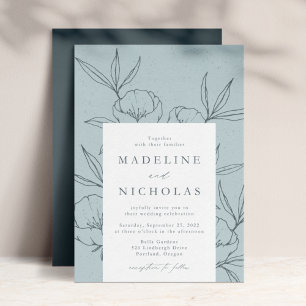 Invitation Mariage Floral Botanique Moderne Bleu et Nuit
