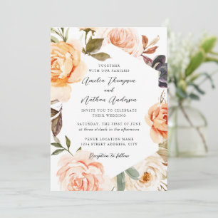 Invitation Mariage Floral Botanique Moderne Teinté de Pêche