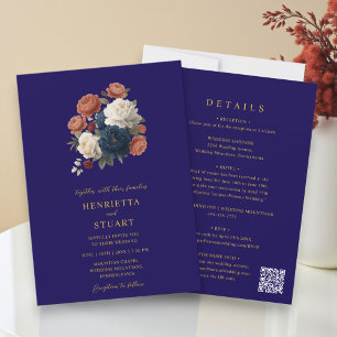 Invitation Mariage floral botanique Navy tout-en-un