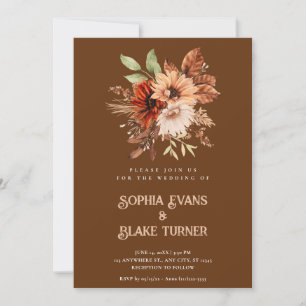 Invitation Mariage Floral Botanique Rustique Caramel d'Automn