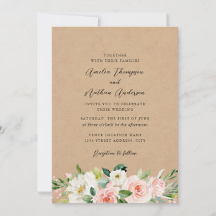 Invitation Mariage Floral Botanique Rustique de Campagne Rose