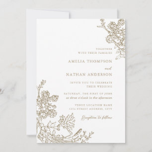 Invitation Mariage Floral Botanique Vintage Beige