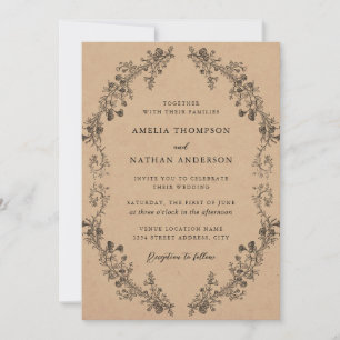 Invitation Mariage Floral Botanique Vintage Kraft Rustique