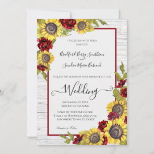 Invitation Mariage Floral Bourgeois Jaune Tournesol Bourgogne