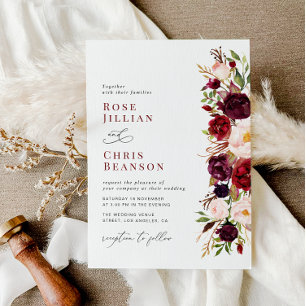 Invitation Mariage Floral Bourgogne Moderne Et Brut