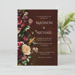 Invitation Mariage floral bourguignon et vert