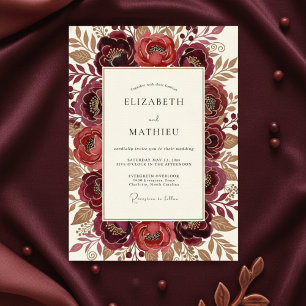 Invitation Mariage Floral Bourguignon Impressionniste