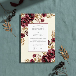 Invitation Mariage Floral Bourguignon Riche