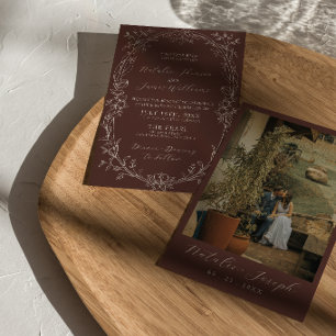 Invitation Mariage Floral Brun au Chocolat Élégant et Raffiné