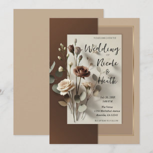 Invitation Mariage Floral Brun Neutre Café Au Lait Moka