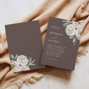 Invitation Mariage Floral Brun Rustique & Blanc Cassé