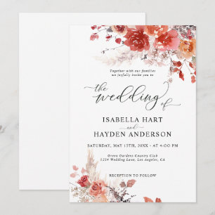 Invitation Mariage floral Burange rouille Boho Terracotta