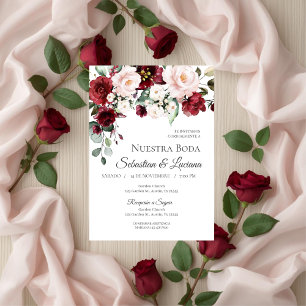 Invitation Mariage floral burgundy en espagnol