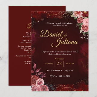 Invitation Mariage Floral Cadre Or Romance d'Automne