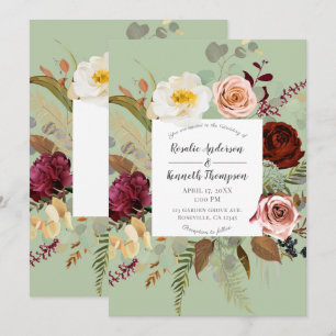Invitation Mariage Floral Campagnard aux Fleurs Vertes Rustiq