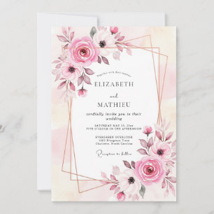 Invitation Mariage Floral Captivant Rose Tendre