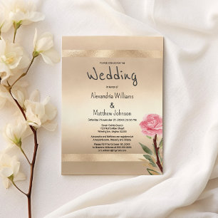 Invitation Mariage floral champagne or glamour rose 