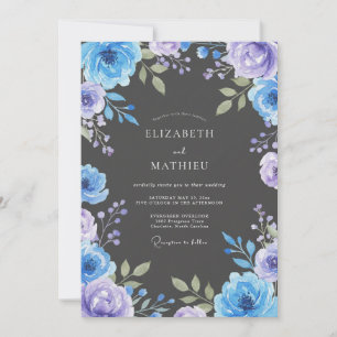 Invitation Mariage Floral Charbon de Bois Pervenche
