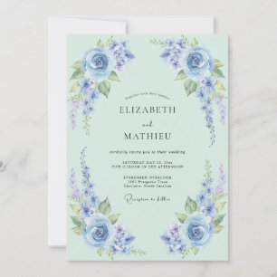 Invitation Mariage Floral Charmant Vert Menthe