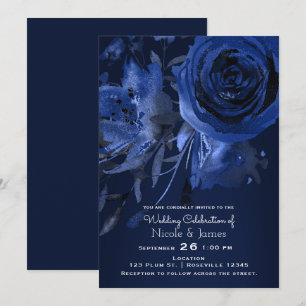 Invitation Mariage Floral Chic Hiver Rose Bleue Gras