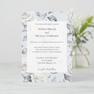 Invitation Mariage floral Chic Silver White Roses