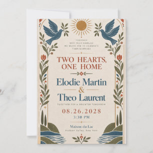 Invitation Mariage Floral Colombes Art Populaire