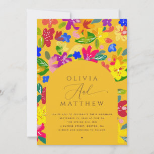 Invitation Mariage Floral Coloré   Arche Jaune + Code QR